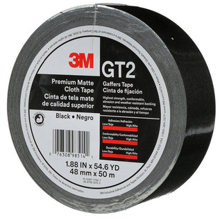 3M Gaffers Cloth Tape - 54.60 yd Length x 1.90" Width - 11 mil Thickness - Vinyl - 1 / Roll - Black