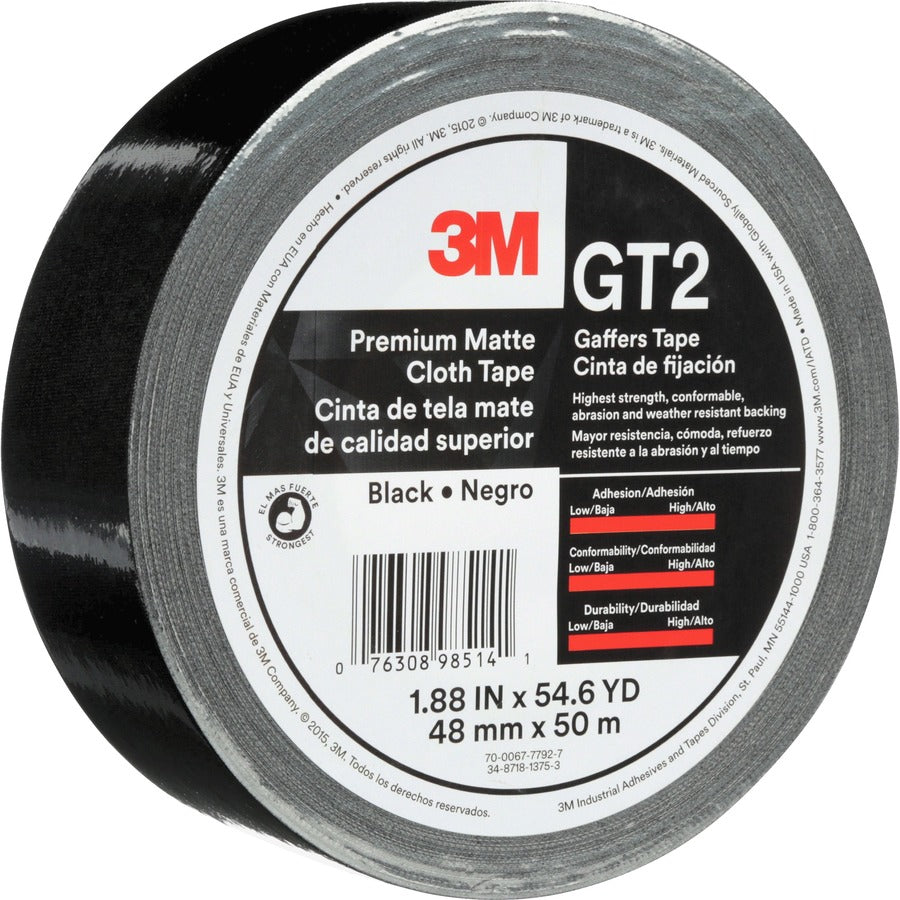 3M Gaffers Cloth Tape - 54.60 yd Length x 1.90" Width - 11 mil Thickness - Vinyl - 1 / Roll - Black