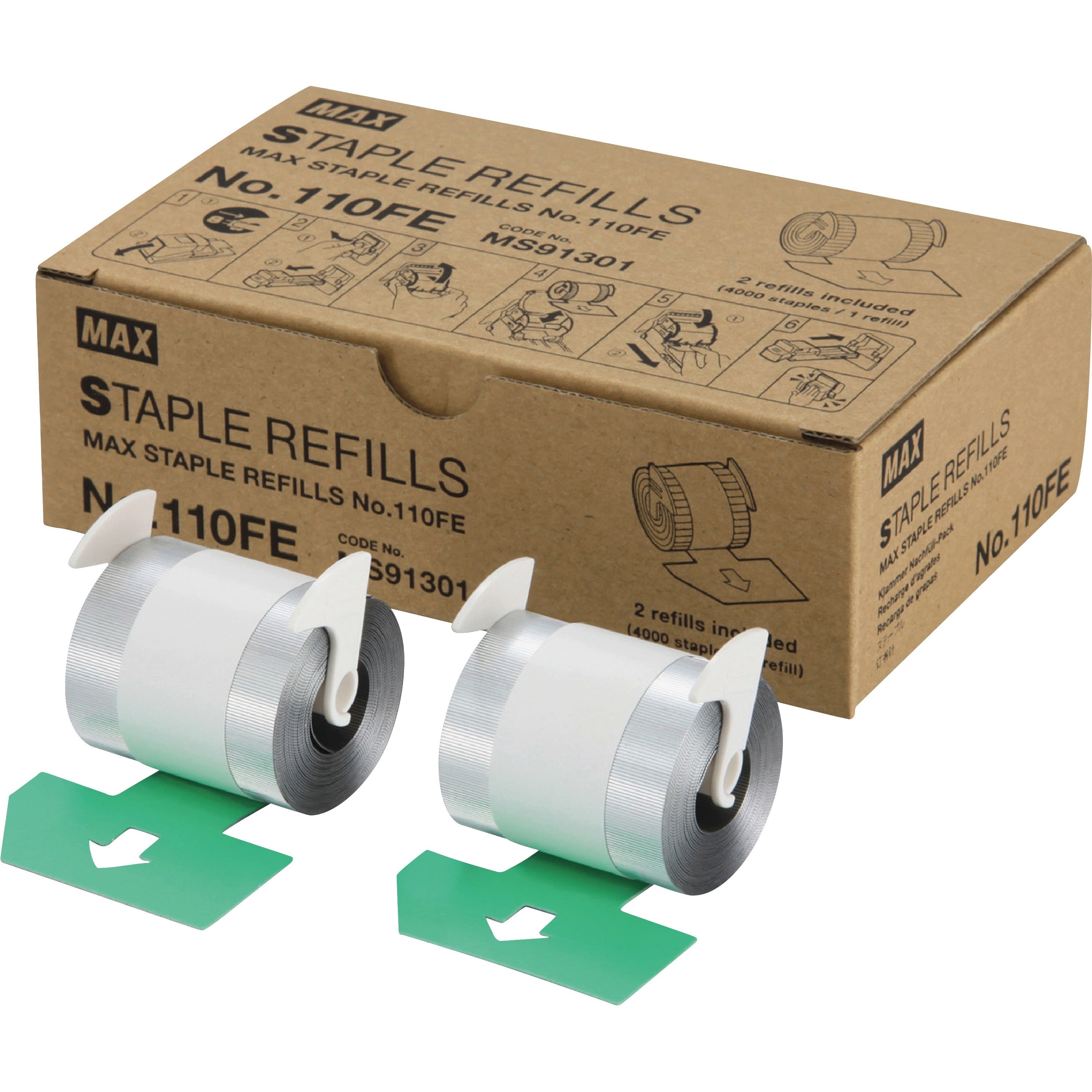 Staple Refills No.110FE, 0.56" Leg, 0.5" Crown, Silver, 4,000/Cartridge, 2 Cartridges/Box, 8,000/Box