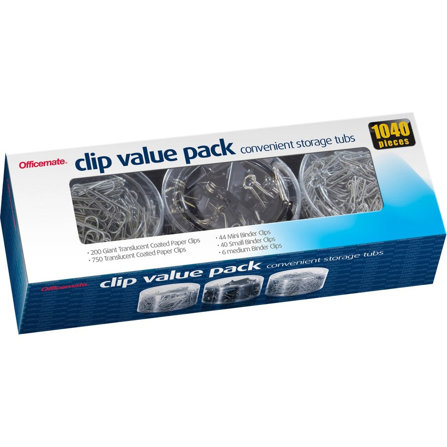Officemate Clip Value Pack - Jumbo - No. 2 - 13" Width - 10 Sheet Capacity - for Document, Paper - Smooth, Reusable, Storage Tub - 1Each - Black, Silver - Metal