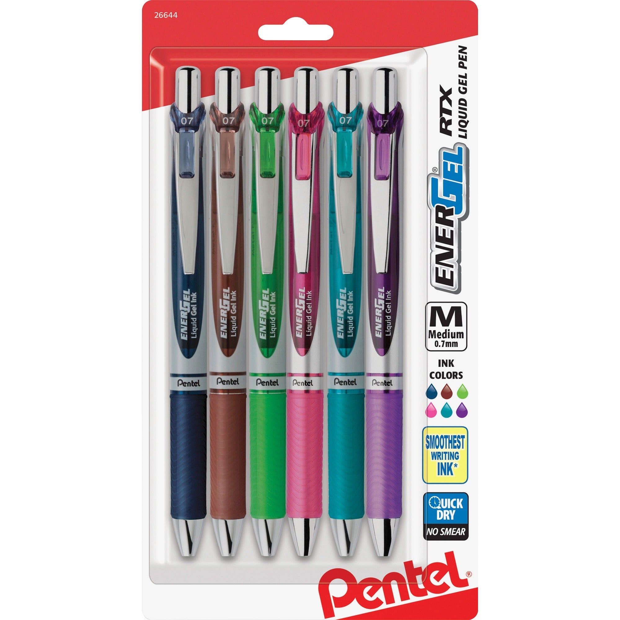 EnerGel RTX Gel Pen, Retractable, Medium 0.7 mm, Assorted Ink and Barrel Colors, 6/Pack