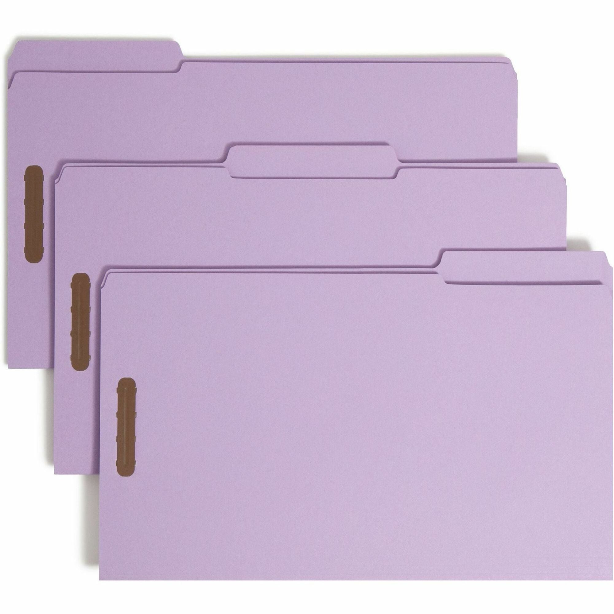 smead-1-3-tab-cut-legal-recycled-fastener-folder-8-1-2-x-14-2-fasteners-top-tab-location-assorted-position-tab-position-lavender-10%-recycled-50-box_smd17440 - 1