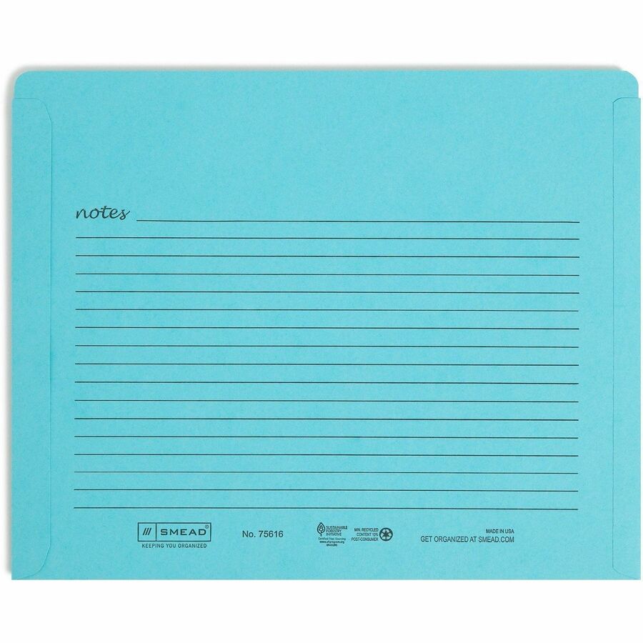 Smead Straight Tab Cut Letter Recycled File Jacket - 8 1/2" x 11" - Aqua, Goldenrod, Pink, Yellow - 10% Recycled - 12 / Pack