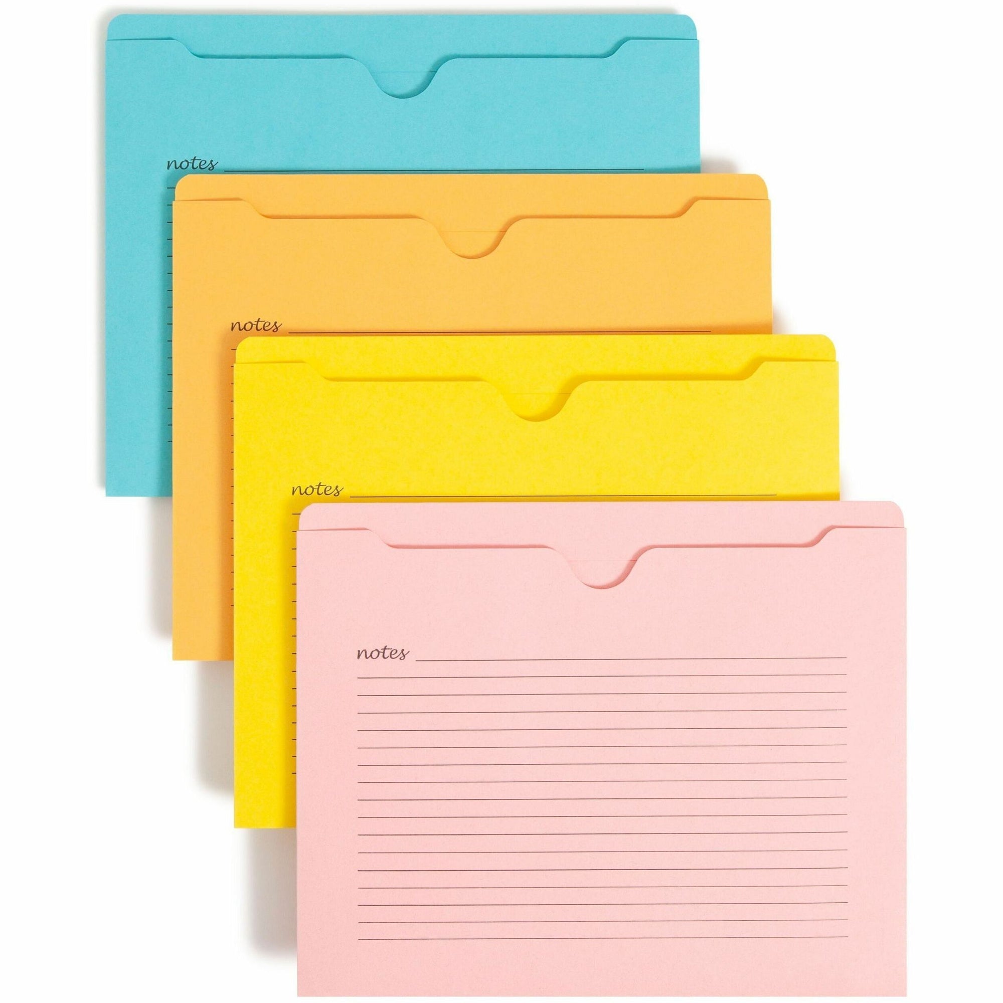 Smead Straight Tab Cut Letter Recycled File Jacket - 8 1/2" x 11" - Aqua, Goldenrod, Pink, Yellow - 10% Recycled - 12 / Pack