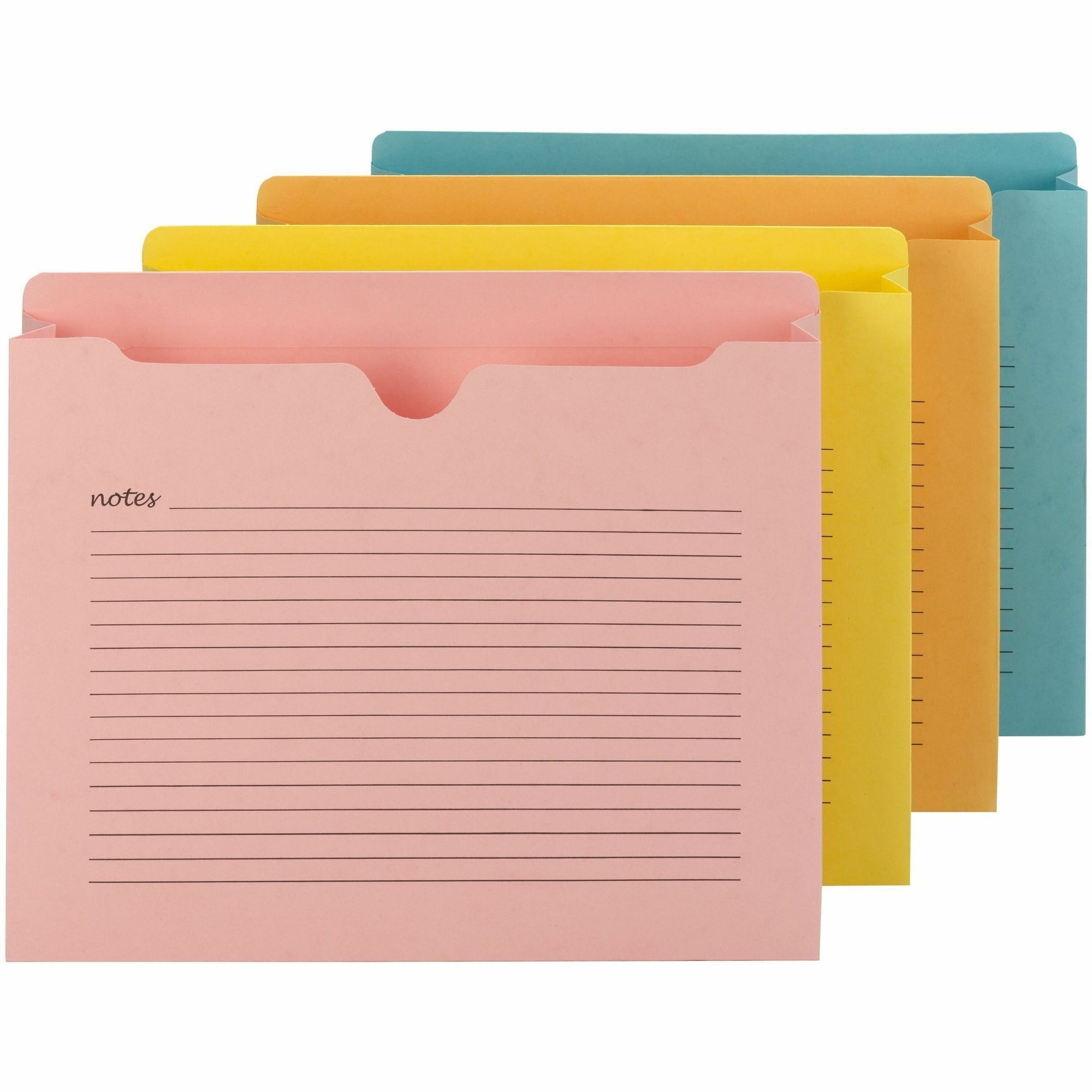 Smead Straight Tab Cut Letter Recycled File Jacket - 8 1/2" x 11" - 2" Expansion - Aqua, Goldenrod, Pink, Yellow - 10% Recycled - 12 / Pack
