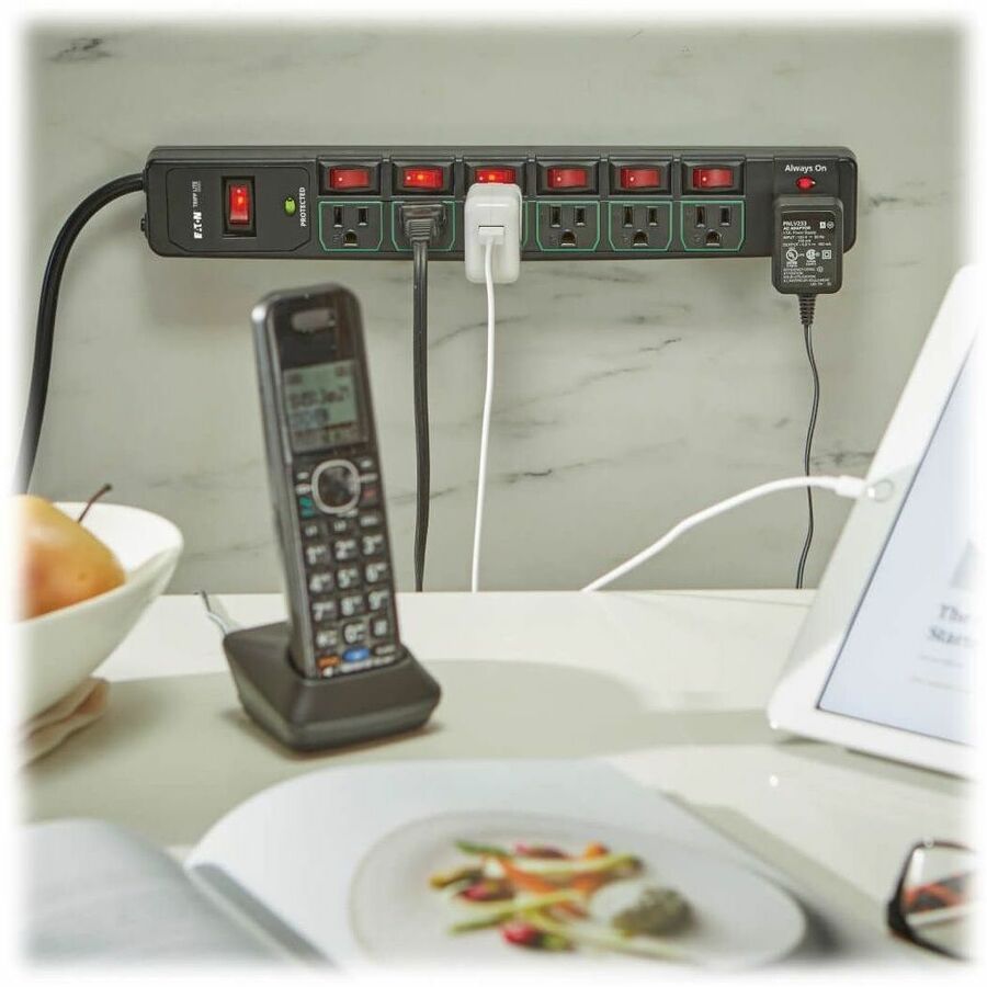 Tripp Lite by Eaton ECO-Surge 7-Outlet Surge Protector, 6 ft. (1.83 m) Cord, 1080 Joules, 6 Individually Controlled Outlets, Black Housing - 7 x NEMA 5-15R - 1800 VA - 1080 J - 120 V AC Input - 120 V AC Output