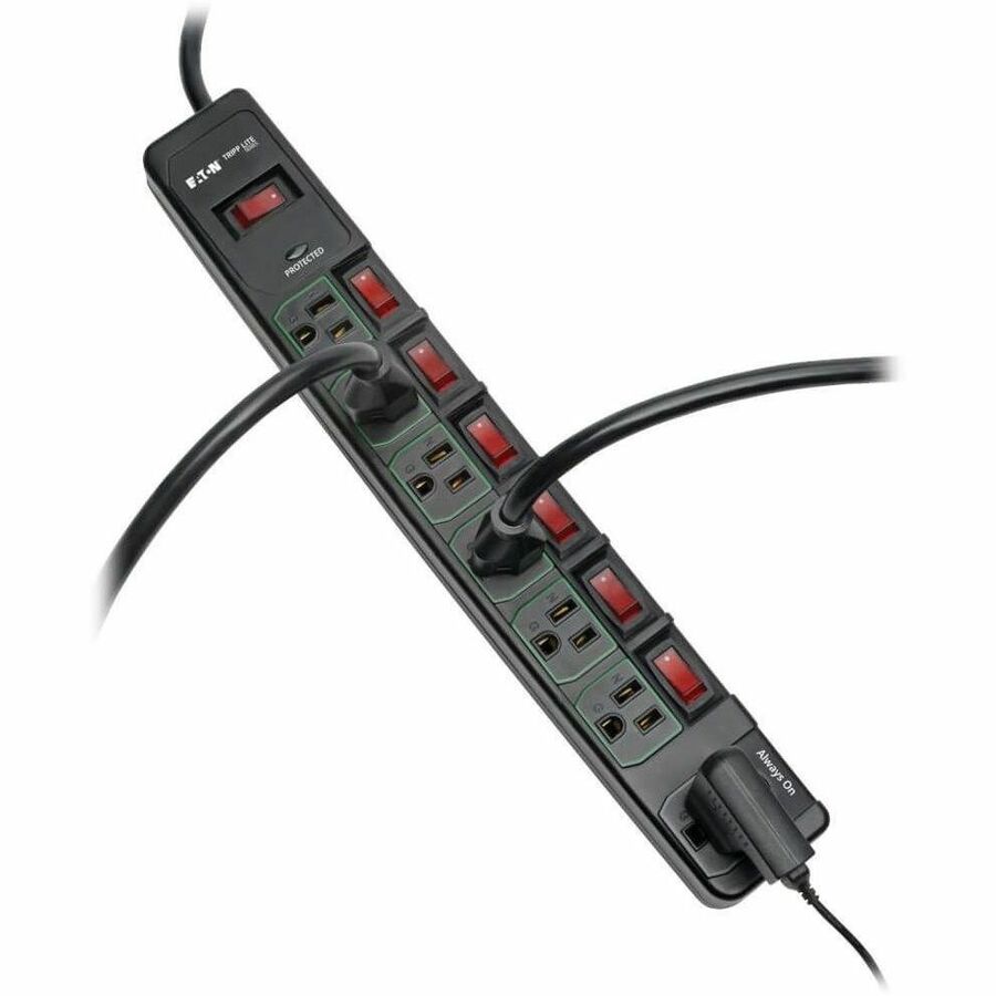 Tripp Lite by Eaton ECO-Surge 7-Outlet Surge Protector, 6 ft. (1.83 m) Cord, 1080 Joules, 6 Individually Controlled Outlets, Black Housing - 7 x NEMA 5-15R - 1800 VA - 1080 J - 120 V AC Input - 120 V AC Output
