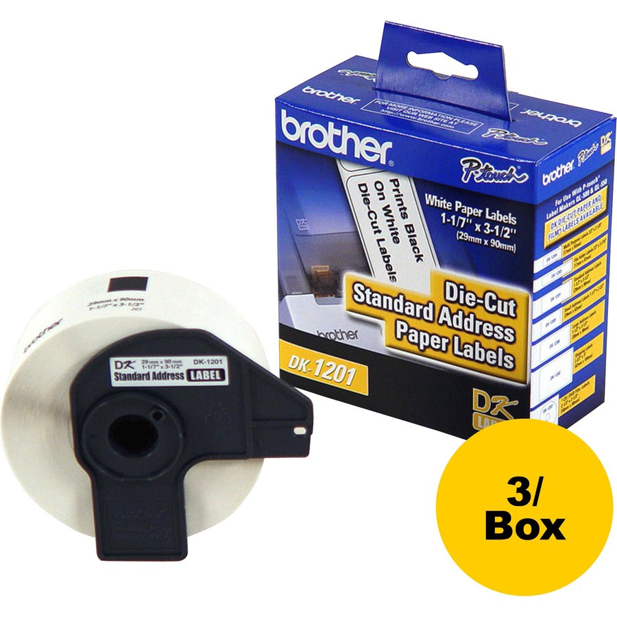 Brother Standard Address Paper Labels - 3 9/64" Width x 1 9/64" Length - Direct Thermal - White - Paper - 400 / Roll - 1200 / Box - Die-cut