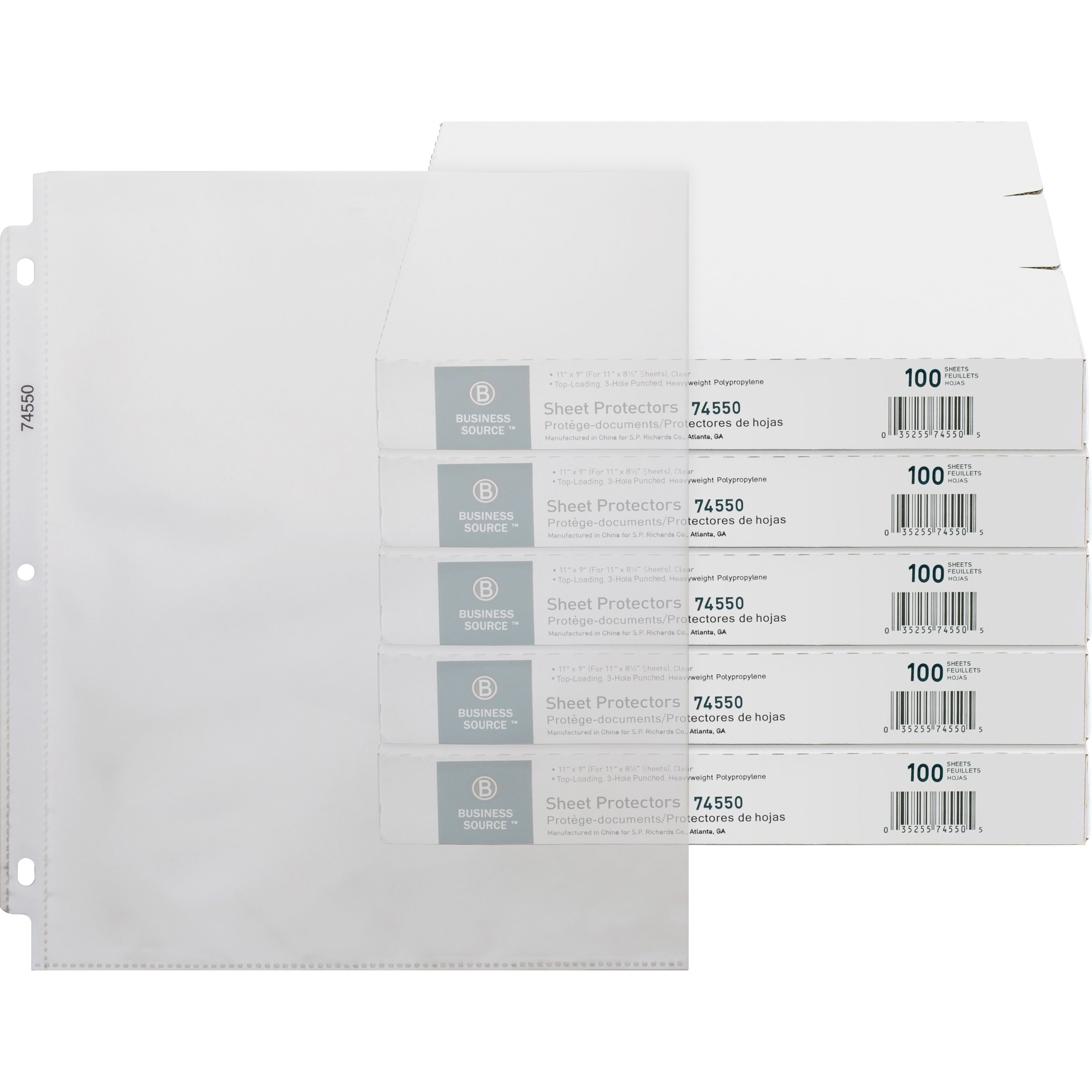 business-source-top-loading-poly-sheet-protectors-32-mil-thickness-for-letter-8-1-2-x-11-sheet-3-x-holes-ring-binder-rectangular-clear-polypropylene-500-carton_bsn74550ct - 1