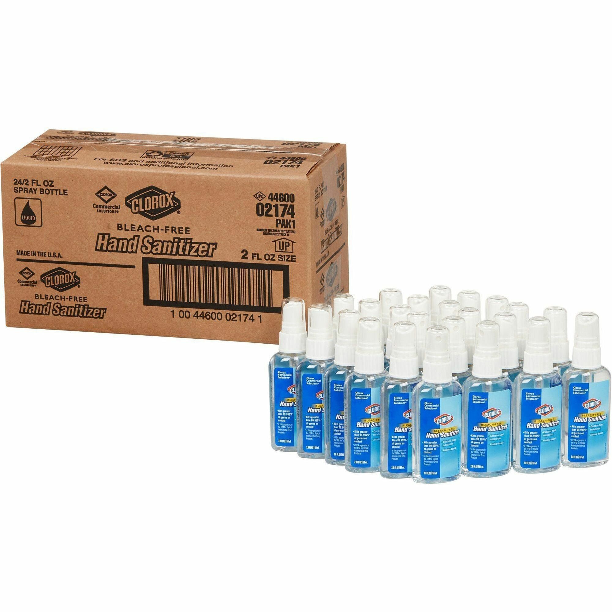 Clorox Commercial Solutions Hand Sanitizer Spray - 2 fl oz (59.1 mL) - Spray Bottle Dispenser - Kill Germs - Hand - Moisturizing - Clear - Non-sticky, Non-greasy, Bleach-free - 24 / Carton