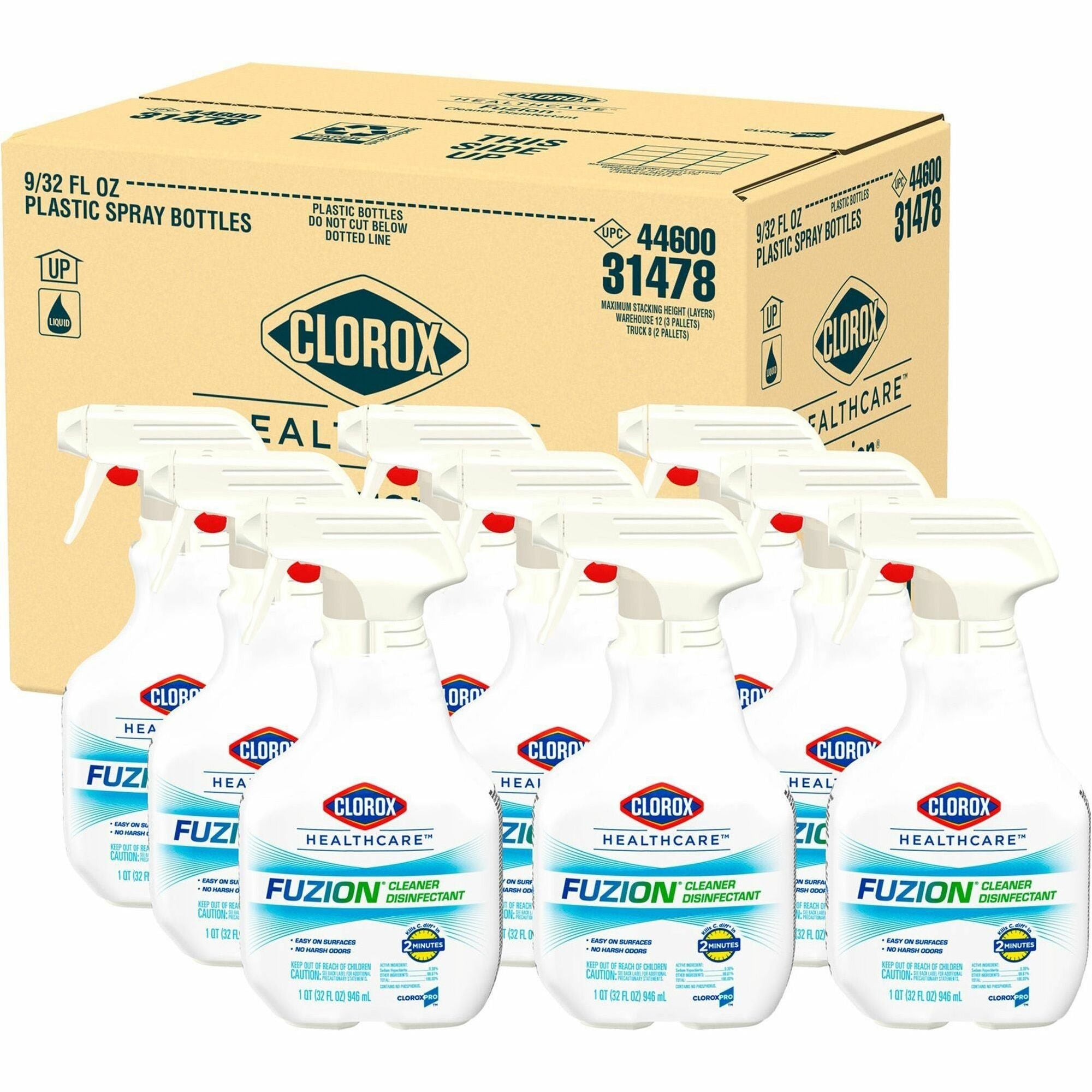 Clorox Fuzion Cleaner Disinfectant - Ready-To-Use - 32 fl oz (1 quart)Bottle - 9 / Carton - Low Odor, Odor Neutralizer, Easy to Use - Translucent - 1