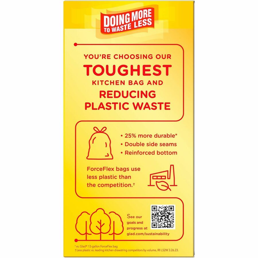 Glad ForceFlexPlus Tall Kitchen Drawstring Trash Bags - Fresh Clean with Febreze Freshness - 13 gal Capacity - 24.02" Width x 24.88" Length - 0.82 mil (21 Micron) Thickness - Drawstring Closure - Gray - 6/Carton - 34 Per Box - Kitchen
