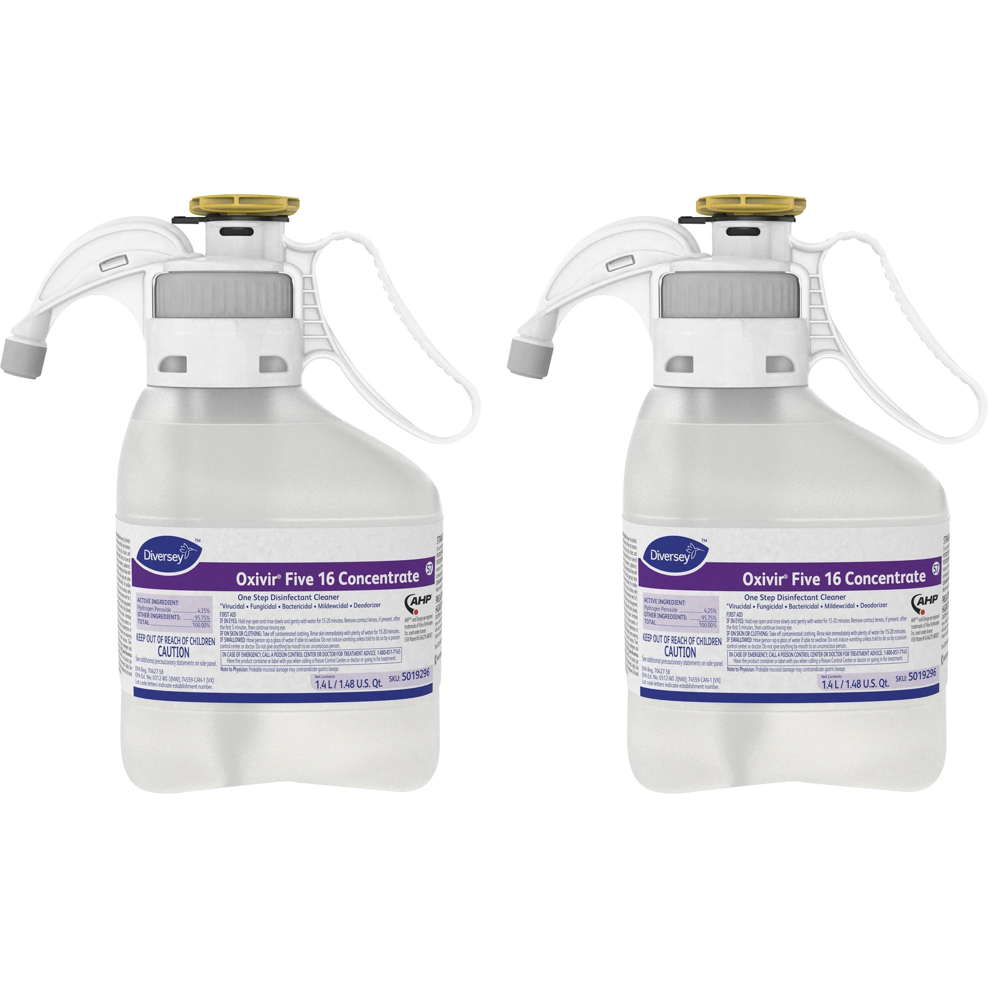 Diversey Oxivir Five 16 Disinfectant Cleaner - Concentrate - 47.3 fl oz (1.5 quart) - Characteristic Scent - 2 / Carton - Disinfectant, VOC-free - Clear
