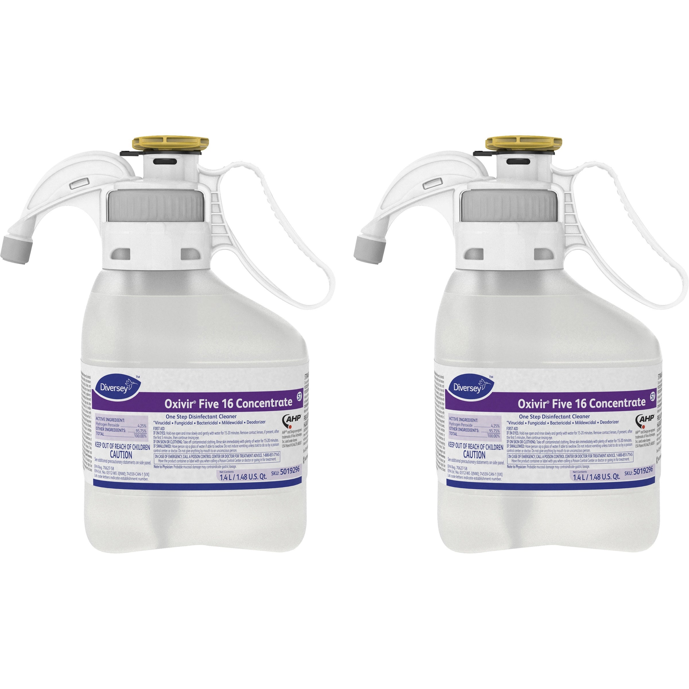 Diversey Oxivir Five 16 Disinfectant Cleaner - Concentrate - 47.3 fl oz (1.5 quart) - Characteristic Scent - 2 / Carton - Disinfectant, VOC-free - Clear