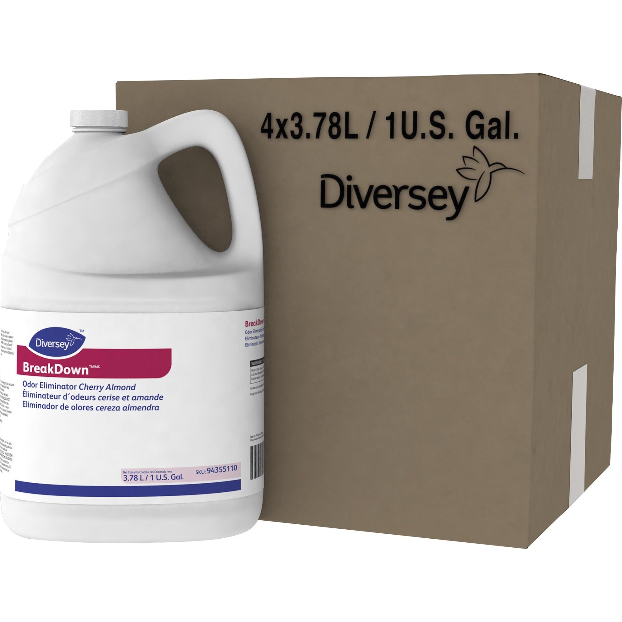 diversey-breakdown-odor-eliminator-concentrate-128-fl-oz-4-quart-cherry-almond-scent-4-carton-red_dvo94355110ct - 1