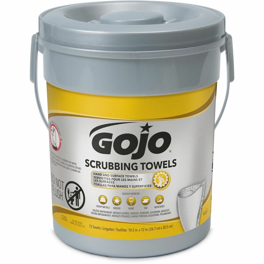 Gojo Scrubbing Towels - 10.50" x 13" - White - Heavy Duty, Non-irritating - For Hand - 72 Per Canister - 6 / Carton