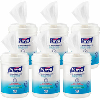 PURELL Alcohol Hand Sanitizing Wipes - 6" x 7" - White - Residue-free, Dye-free, Fragrance-free, Non-sticky, Non-irritating, Non-irritating, Hypoallergenic, Durable, Pre-moistened, Lint-free, Textured - For Hand - 175 Per Canister - 6 / Carton