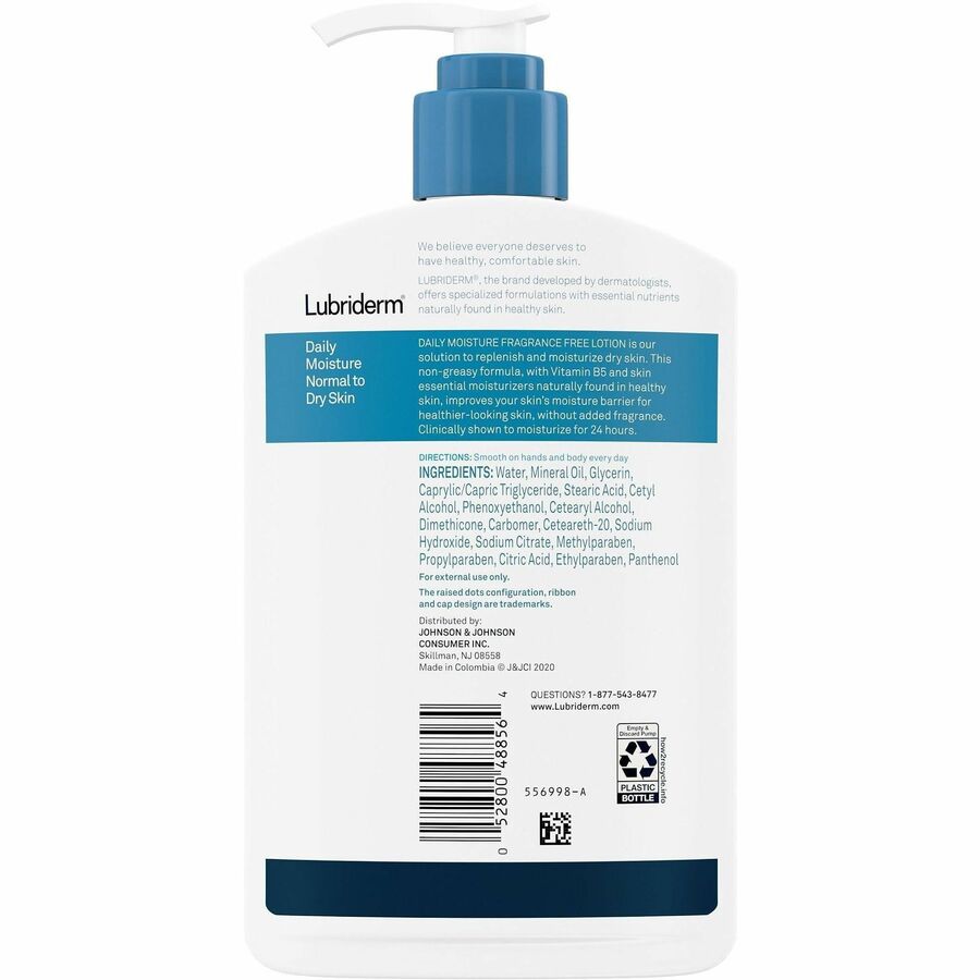 Lubriderm Daily Moisture Lotion - Lotion - 16 fl oz - For Dry, Normal Skin - Applicable on Body - Moisturising, Non-greasy, Fragrance-free, Absorbs Quickly - 12 / Carton