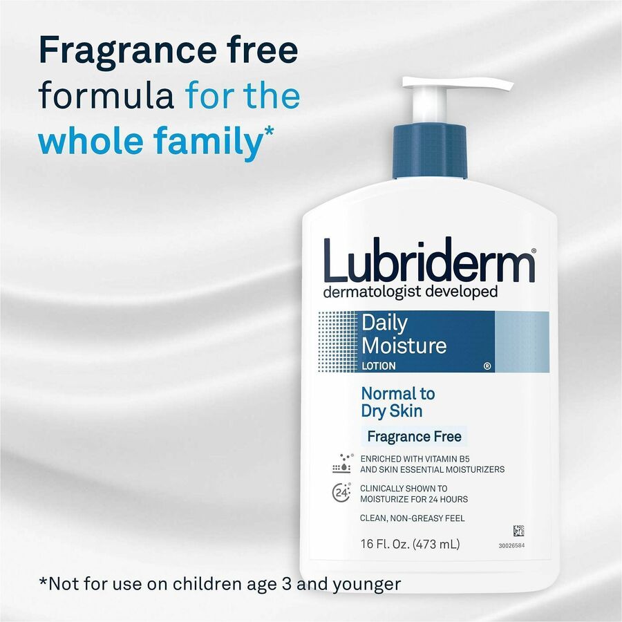 Lubriderm Daily Moisture Lotion - Lotion - 16 fl oz - For Dry, Normal Skin - Applicable on Body - Moisturising, Non-greasy, Fragrance-free, Absorbs Quickly - 12 / Carton