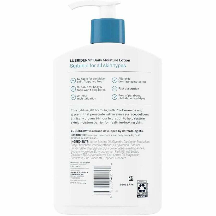 Lubriderm Daily Moisture Lotion - Lotion - 16 fl oz - For Dry, Normal Skin - Applicable on Body - Moisturising, Non-greasy, Fragrance-free, Absorbs Quickly - 12 / Carton