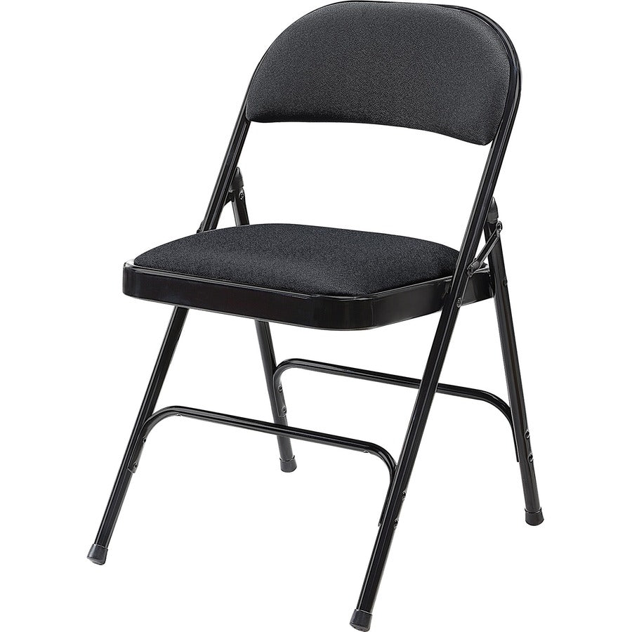 Lorell Padded Folding Chairs - Black Fabric Seat - Black Fabric Back - Powder Coated Steel Frame - 4 / Carton