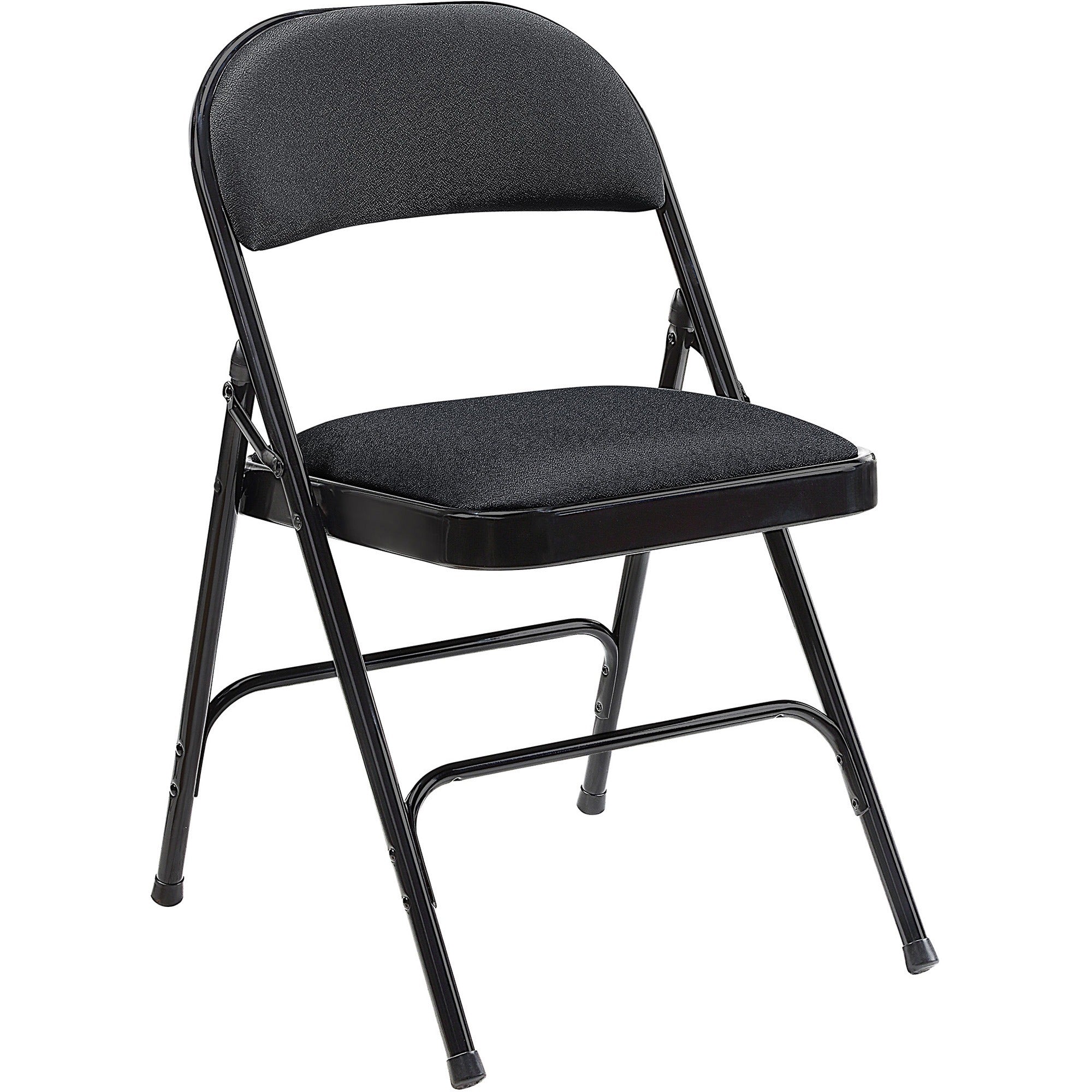 lorell-padded-folding-chairs-black-fabric-seat-black-fabric-back-powder-coated-steel-frame-4-carton_llr62532 - 1
