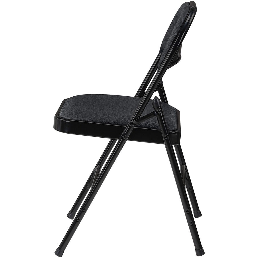 Lorell Padded Folding Chairs - Black Fabric Seat - Black Fabric Back - Powder Coated Steel Frame - 4 / Carton