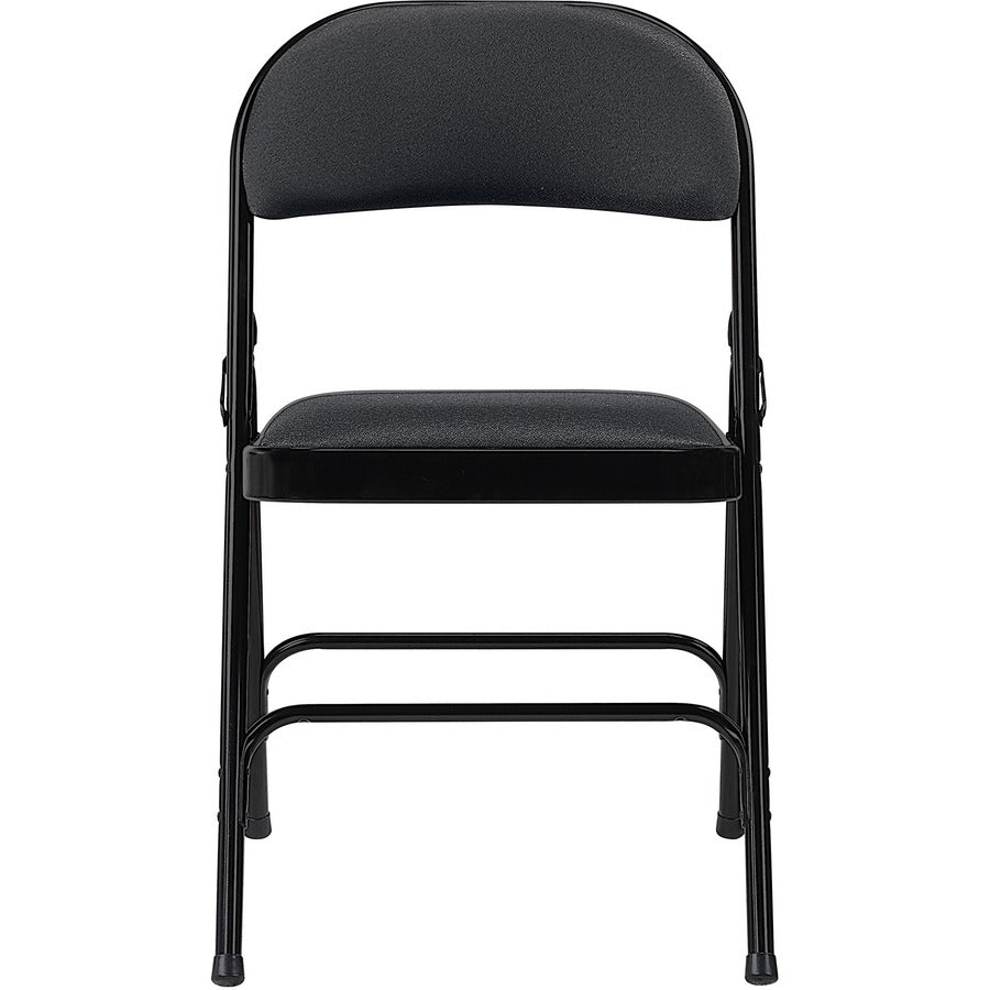 Lorell Padded Folding Chairs - Black Fabric Seat - Black Fabric Back - Powder Coated Steel Frame - 4 / Carton