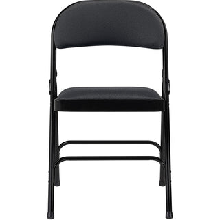 Lorell Padded Folding Chairs - Black Fabric Seat - Black Fabric Back - Powder Coated Steel Frame - 4 / Carton