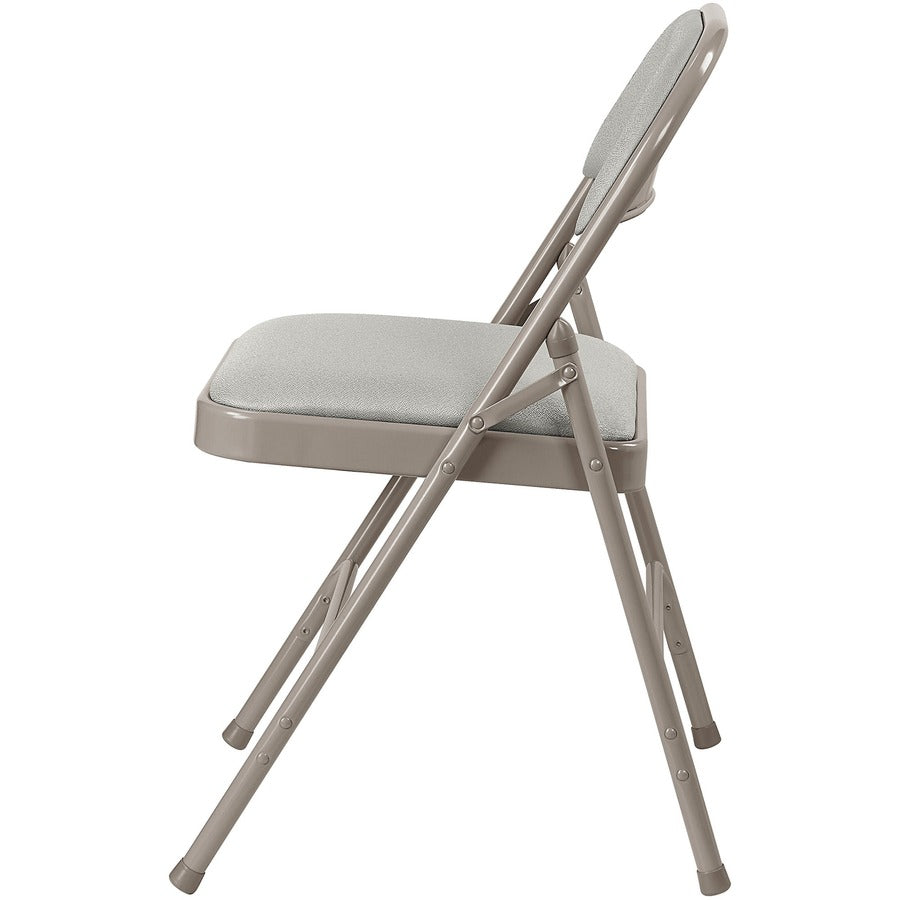 Lorell Padded Folding Chairs - Beige Fabric Seat - Beige Fabric Back - Powder Coated Steel Frame - 4 / Carton