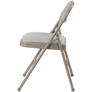 Lorell Padded Folding Chairs - Beige Fabric Seat - Beige Fabric Back - Powder Coated Steel Frame - 4 / Carton