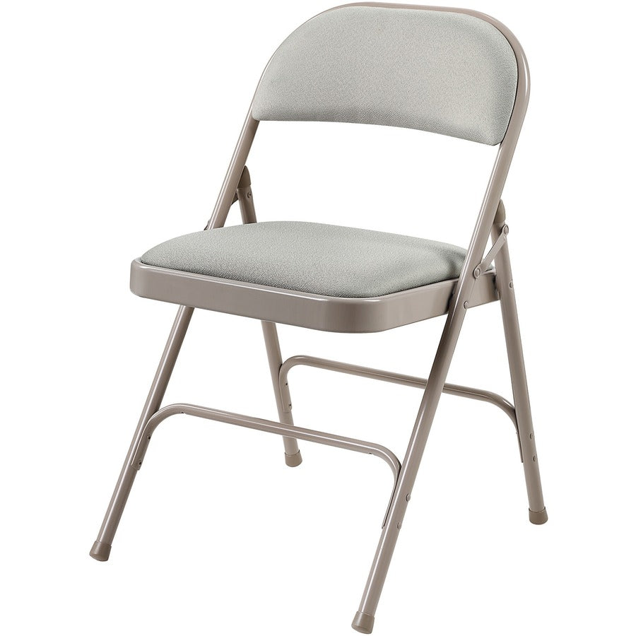 Lorell Padded Folding Chairs - Beige Fabric Seat - Beige Fabric Back - Powder Coated Steel Frame - 4 / Carton