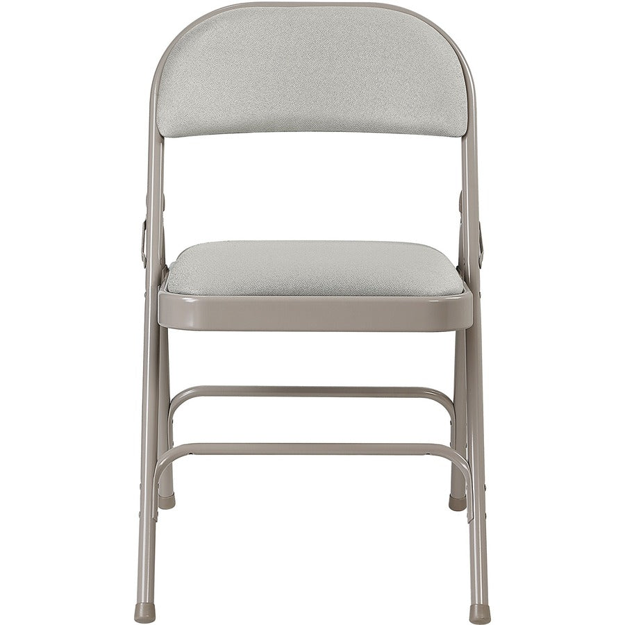 Lorell Padded Folding Chairs - Beige Fabric Seat - Beige Fabric Back - Powder Coated Steel Frame - 4 / Carton