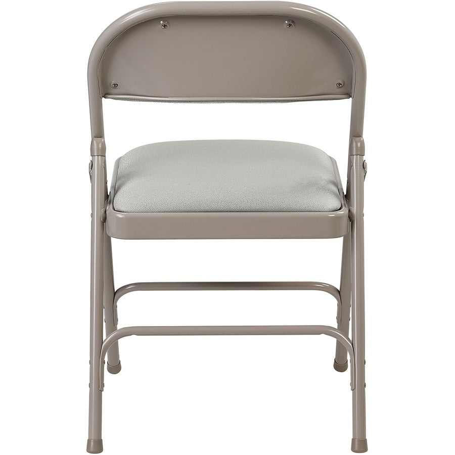 Lorell Padded Folding Chairs - Beige Fabric Seat - Beige Fabric Back - Powder Coated Steel Frame - 4 / Carton