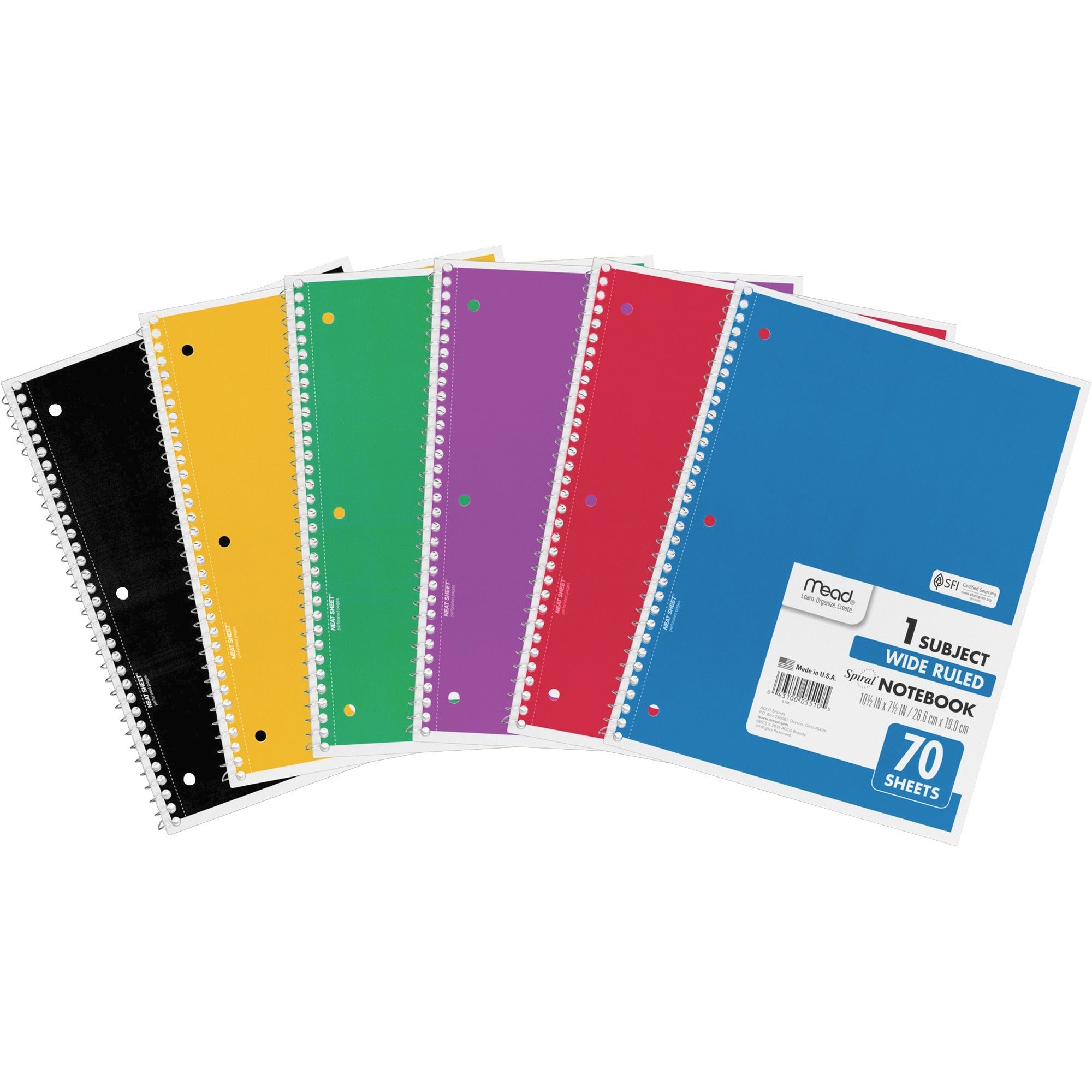 mead-wide-ruled-1-subject-notebooks-70-sheets-spiral-wide-ruled-8-x-10-1-2-white-paper-assorted-cover-hole-punched-micro-perforated-6-bundle_mea05510bd - 1