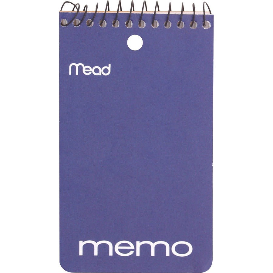 mead-wirebound-memo-book-60-sheets-120-pages-wire-bound-college-ruled-3-x-5-white-paper-assortedcardboard-cover-stiff-back-hole-punched-12-pack_mea45354pk - 2