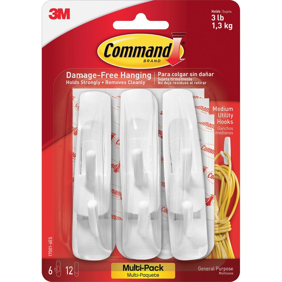 command-medium-utility-hooks-with-adhesive-strips-3-lb-136-kg-capacity-for-paint-wood-tile-white-2-bag_mmm170016esbg - 3