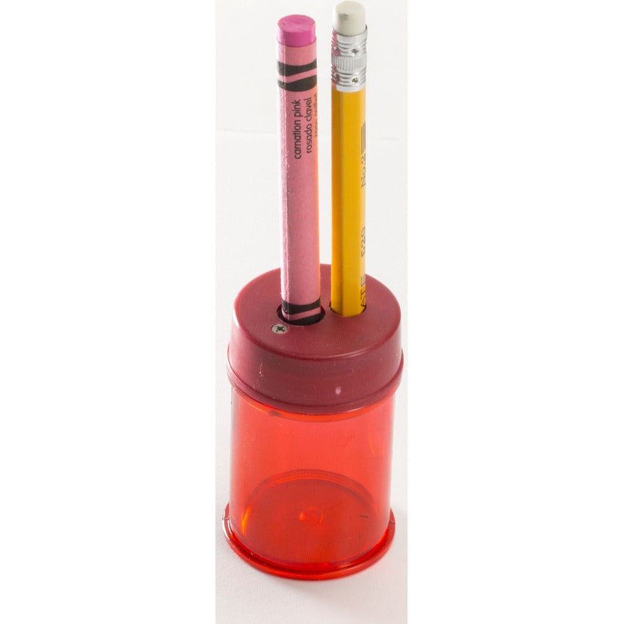 Officemate Double Barrel Pencil/Crayon Sharpener - 2 Hole(s) - 2.1" Height x 1.4" Width x 1.4" Depth - Translucent Red - 8 / Box