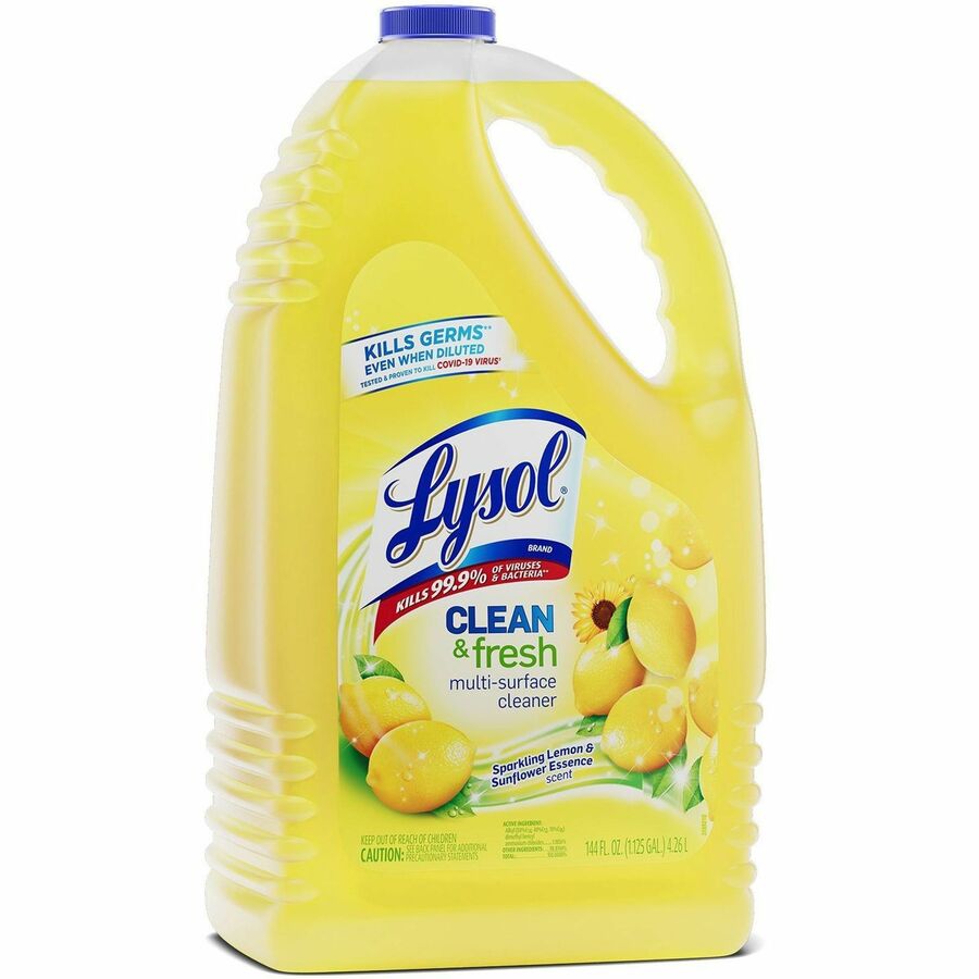 Lysol Clean/Fresh Lemon Cleaner - For Multi Surface - 144 fl oz (4.5 quart) - Clean & Fresh Lemon Scent - 4 / Carton - Disinfectant, Long Lasting, Antibacterial - Yellow