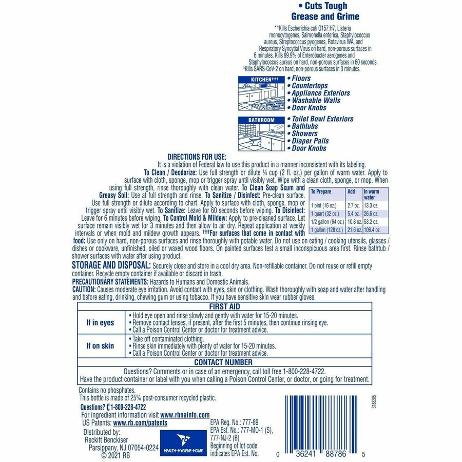 Lysol Clean/Fresh Lavender Cleaner - For Multi Surface - 144 fl oz (4.5 quart) - Clean & Fresh Lavender Orchid Scent - 4 / Carton - Long Lasting, Disinfectant - Purple