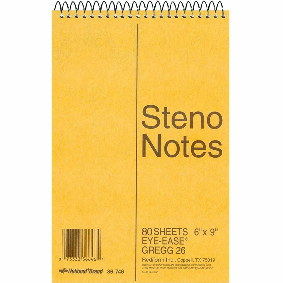 Rediform Steno Notebooks - 80 Sheets - Wire Bound - Gregg Ruled Margin - 16 lb Basis Weight - 6" x 9" - Green Paper - BrownBoard Cover - Hard Cover, Rigid - 12 / Pack