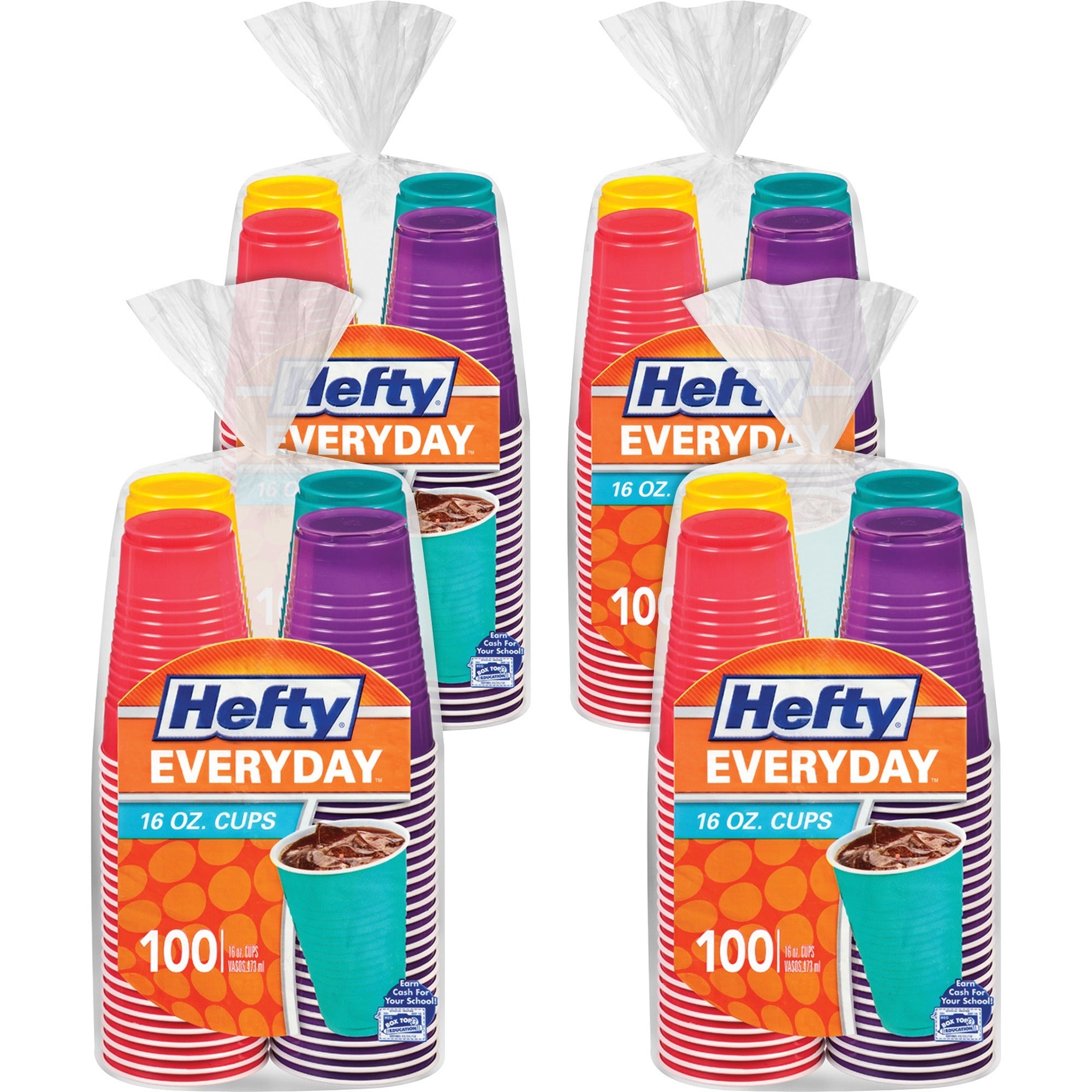 Easy Grip Disposable Plastic Party Cups, 16 oz, Assorted Colors, 100/Pack, 4 Packs/Carton