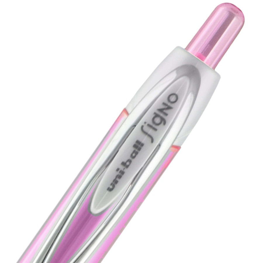 uniball 207 Pink Ribbon Gel Pens - 0.7 mm Pen Point Size - Refillable - Retractable - Black Gel-based Ink - Pink, Black Barrel - 12 / Box