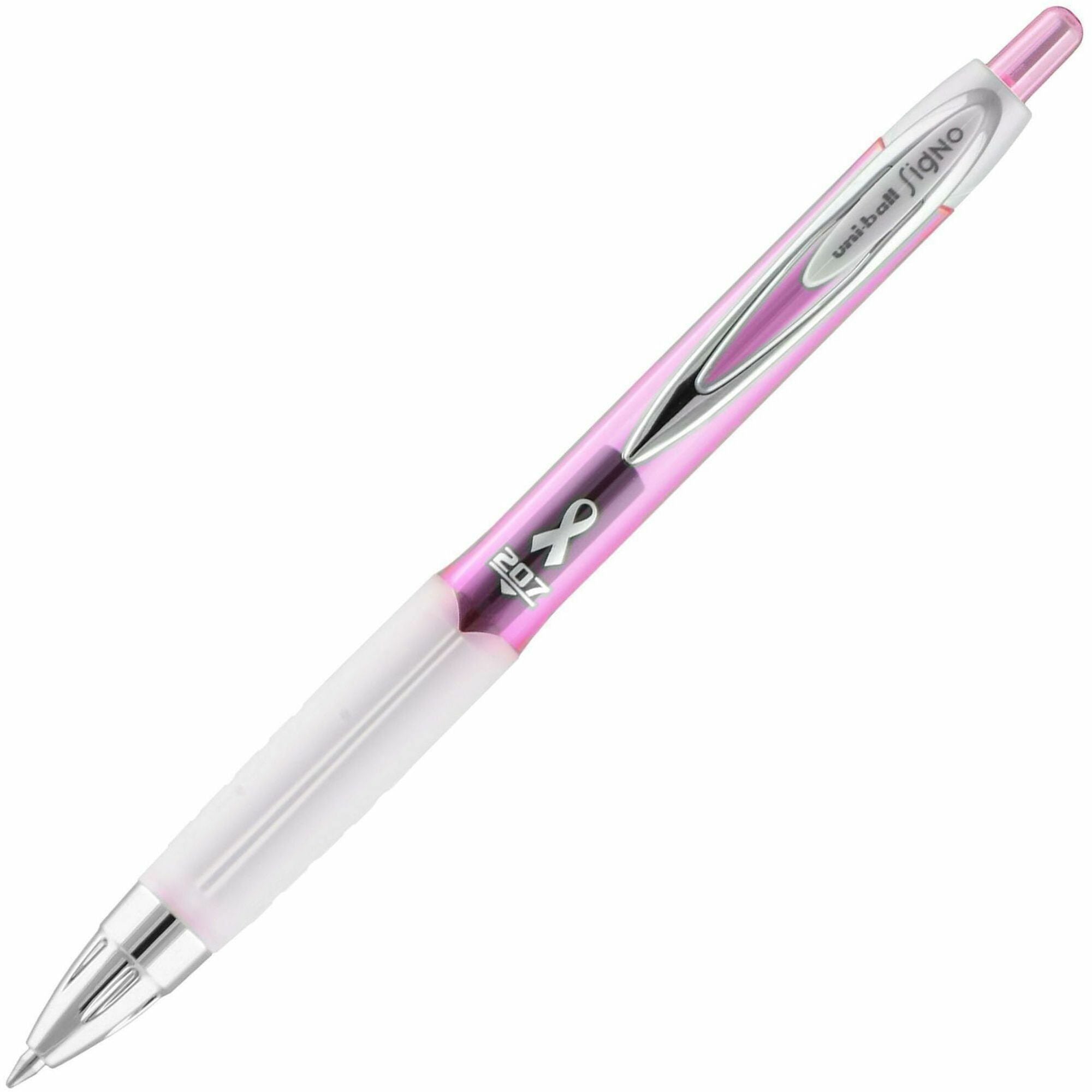 uniball 207 Pink Ribbon Gel Pens - 0.7 mm Pen Point Size - Refillable - Retractable - Black Gel-based Ink - Pink, Black Barrel - 12 / Box