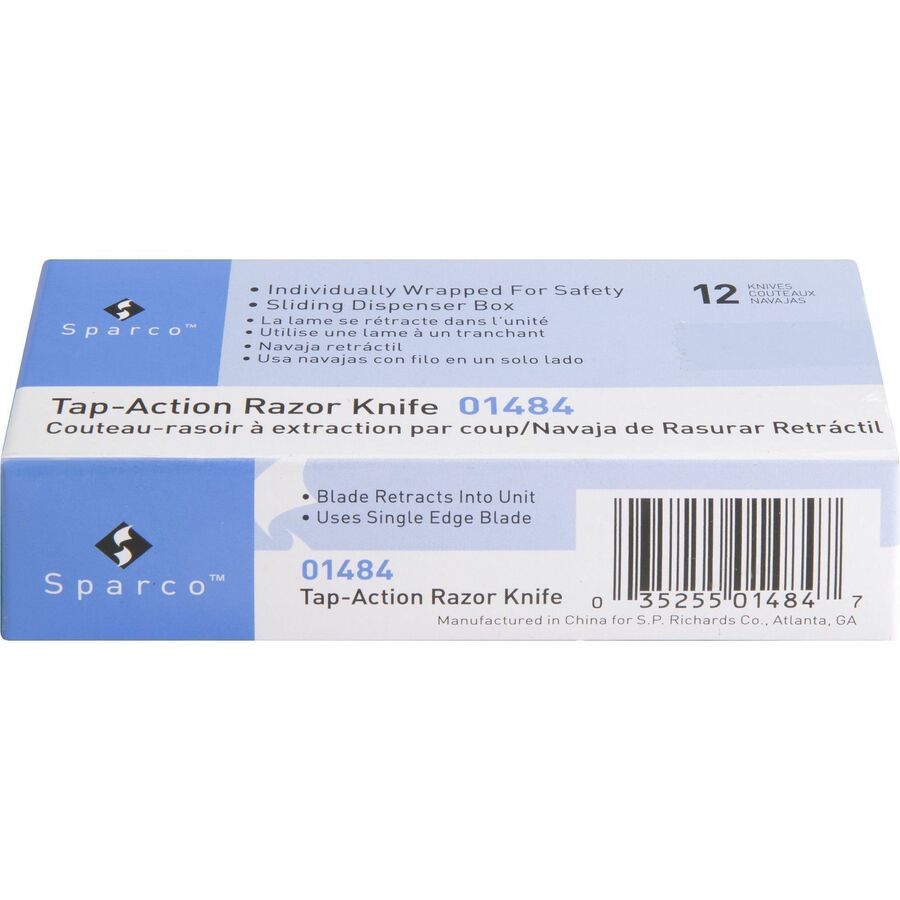 Sparco Tap Action Razor Knife - Stainless Steel Blade - Retractable, Reversible - 3" Length - 12 / Carton