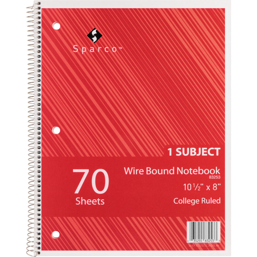 sparco-wirebound-notebooks-70-sheets-wire-bound-college-ruled-unruled-margin-16-lb-basis-weight-8-x-10-1-2-assortedchipboard-cover-subject-stiff-cover-stiff-back-perforated-hole-punched-5-bundle_spr83253bd - 3