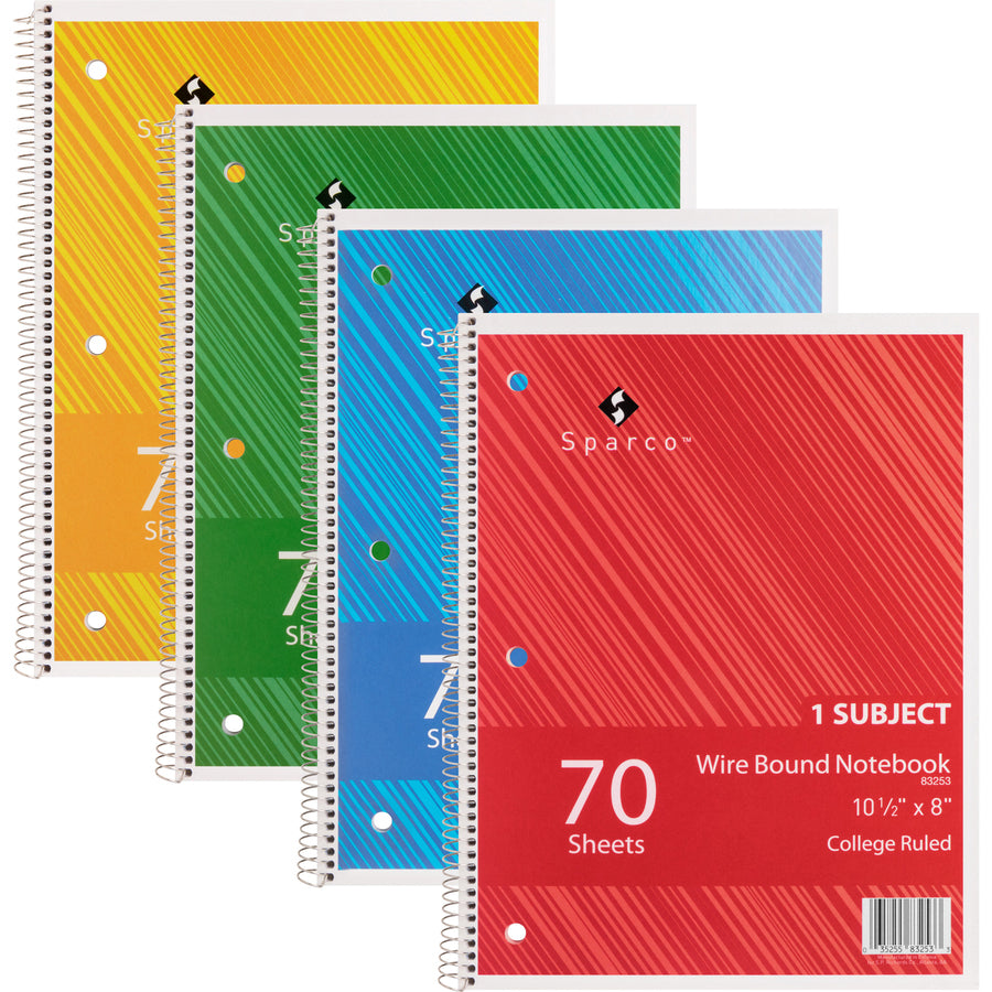 sparco-wirebound-notebooks-70-sheets-wire-bound-college-ruled-unruled-margin-16-lb-basis-weight-8-x-10-1-2-assortedchipboard-cover-subject-stiff-cover-stiff-back-perforated-hole-punched-5-bundle_spr83253bd - 4