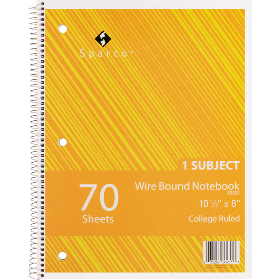 sparco-wirebound-notebooks-70-sheets-wire-bound-college-ruled-unruled-margin-16-lb-basis-weight-8-x-10-1-2-assortedchipboard-cover-subject-stiff-cover-stiff-back-perforated-hole-punched-5-bundle_spr83253bd - 5