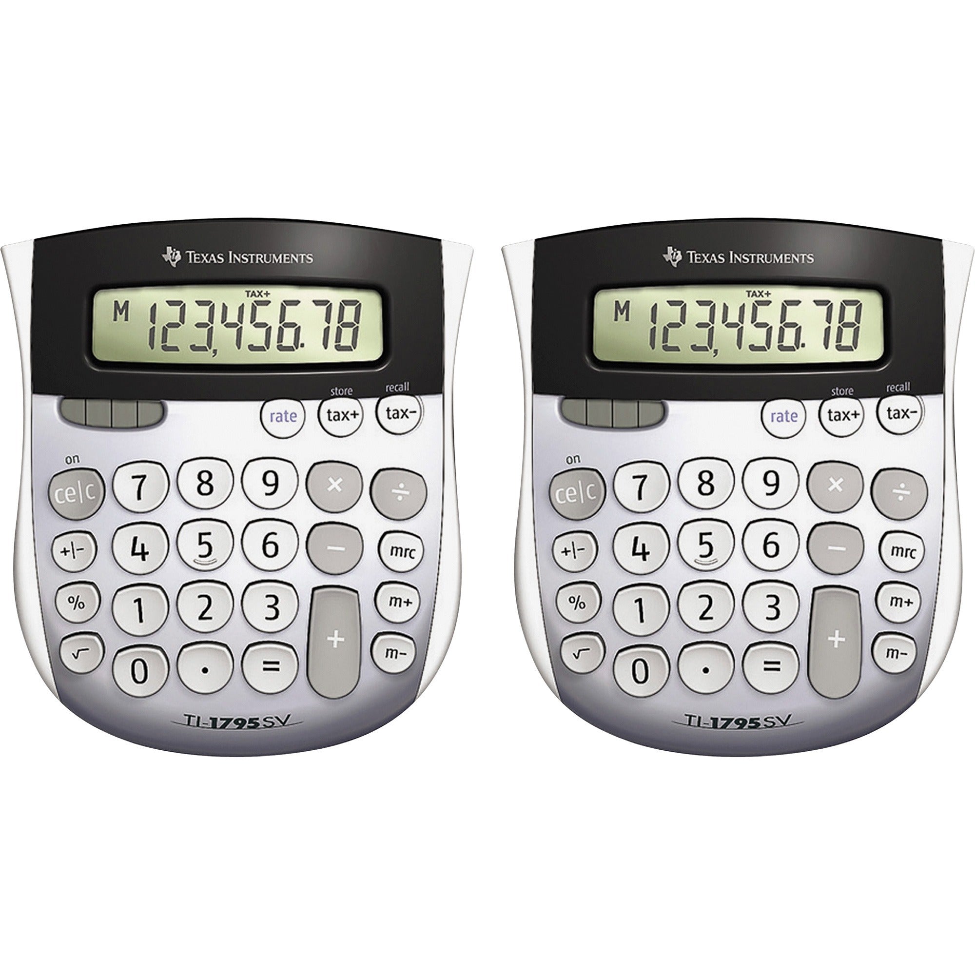 Texas Instruments TI-1795SV SuperView Calculators - Dual Power, Angled Display, Sign Change - 8 Digits - LCD - Battery/Solar Powered - 1" x 4.3" x 5.1" - Gray - 2 / Bundle
