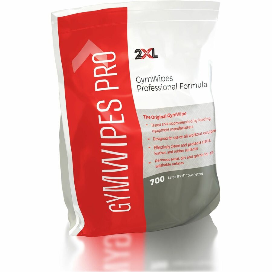 2XL GymWipes Professional Towelettes Bucket Refill - 8" Length x 6" Width - 700 / Pack - 4 / Carton - Bleach-free, Non-alcohol, Hygienic, Disinfectant, Phenol-free, Quick Drying - White